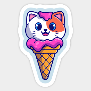 Cute Cat Ice Cream Cartoon Sticker